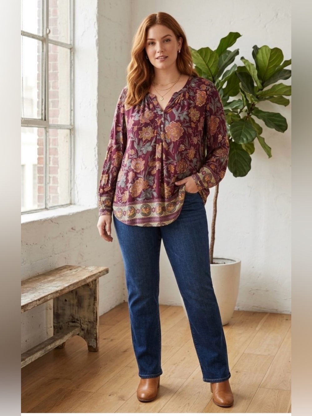 Lucky Brand Boho Blouse high low XL